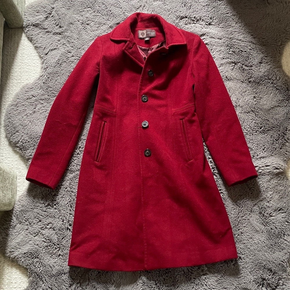 Anne Klein Wool & Cashmere Red Trenchcoat
